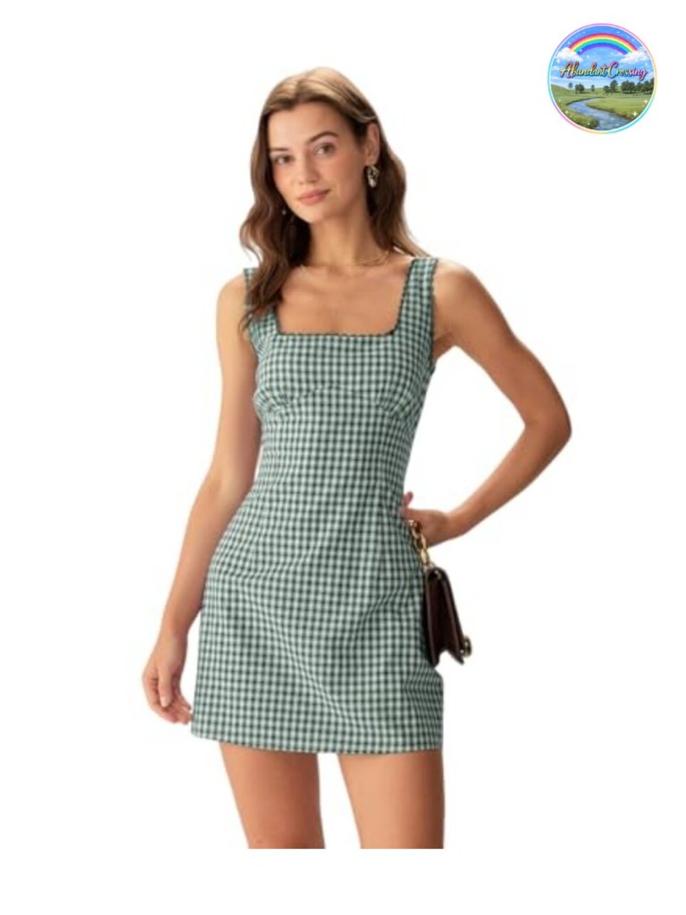 Gingham Plaid Mini Dress Square Neck Sleeveless Cotton A-Line Summer Casual